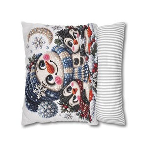 Kerstsneeuwpop met pinguïns kussensloop | Kerstdecoratie voor thuis afbeelding 10