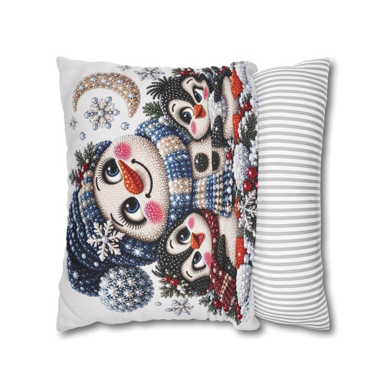 Kerstsneeuwpop met pinguïns kussensloop | Kerstdecoratie voor thuis afbeelding 10