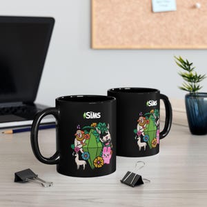 The Sims Plumbob Floral Characters Mug | Black Ceramic Mug image 5