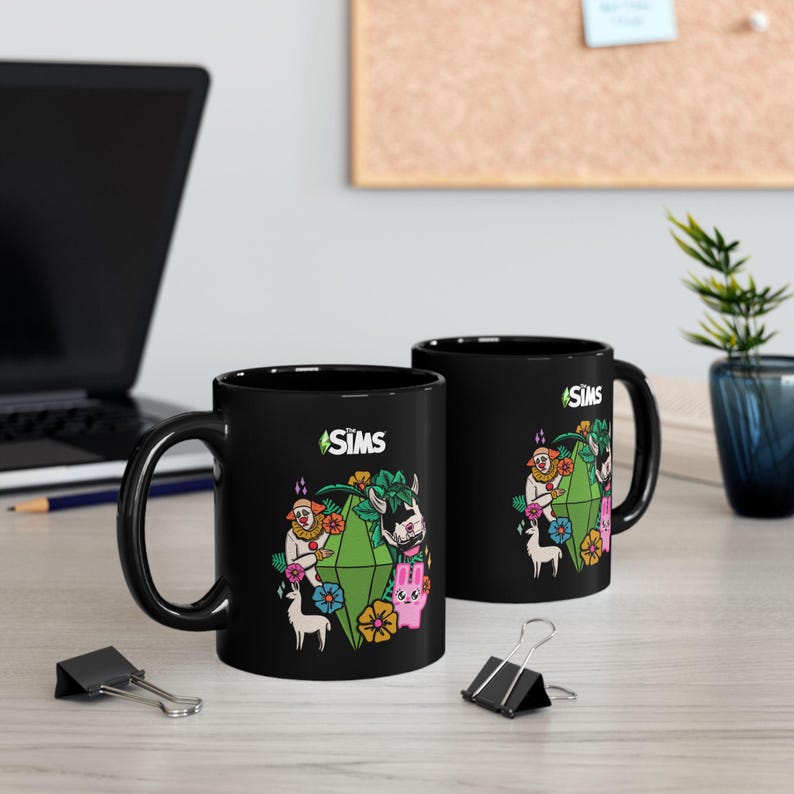 The Sims Plumbob Floral Characters Mug | Black Ceramic Mug image 5