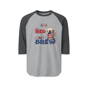 Chemise raglan American Independence 1776, rouge, blanc et brass | Graphique patriotique de bière image 4