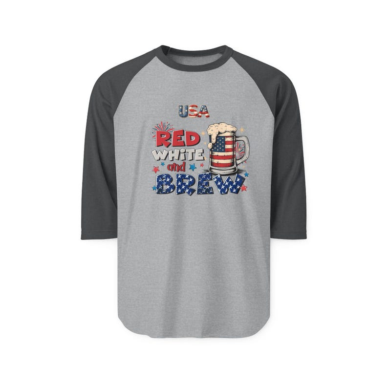 Chemise raglan American Independence 1776, rouge, blanc et brass | Graphique patriotique de bière image 4
