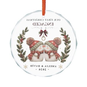 Personalized Engaged Snow Couple Crystal Ornament | Our First Christmas, Names & Year image 5