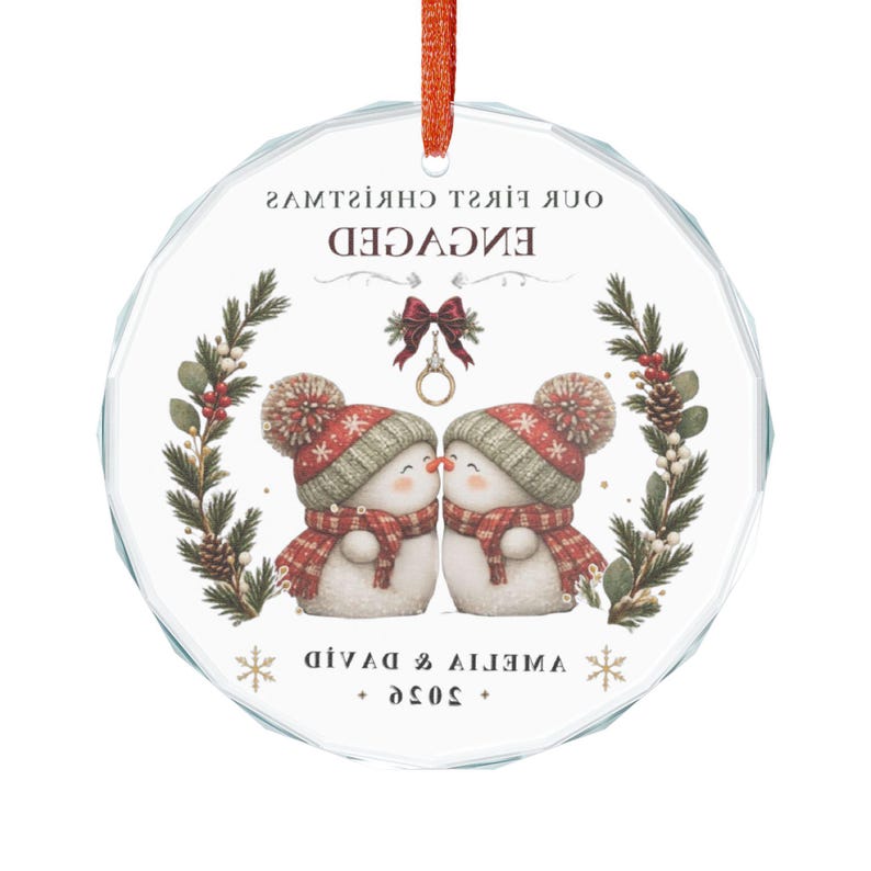 Personalized Engaged Snow Couple Crystal Ornament | Our First Christmas, Names & Year image 5