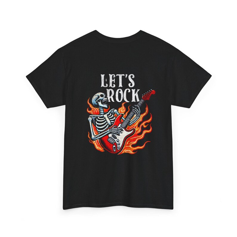 Black Music Funs Guitar T-Shirt | Flaming Skull Rock Music Tee image 5