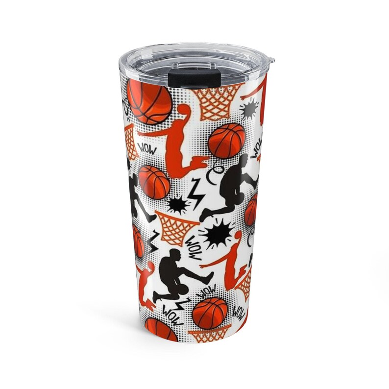 Back To Schol stainless steel body,Basketball Pattern Tumbler 20oz | Sport, Ball, Player Silhouettes image 2
