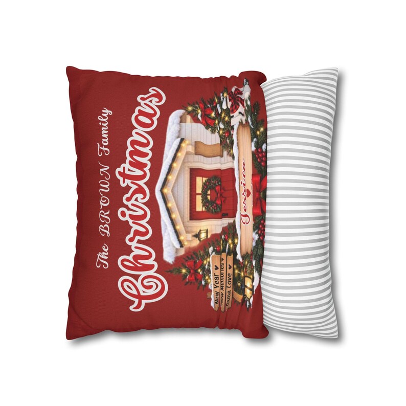 Personalized Holiday Cottage Pillowcase | Family Name Christmas Decor image 15