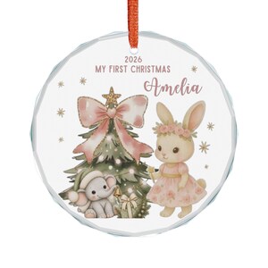 My First Christmas Bunny & Elephant Crystal Ornament | Adorable Holiday Decor image 2