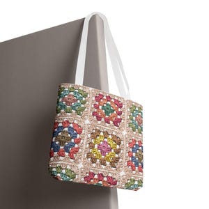 Colorful Crochet Granny Squares Tote | Pattern All-Over-Print Bag image 8
