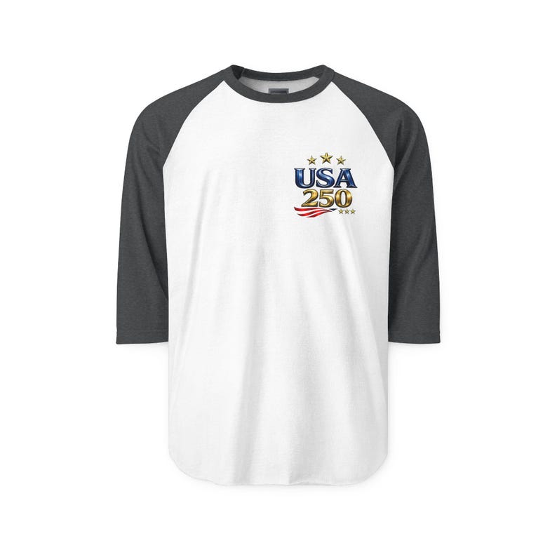 USA 250 Anniversary logo Raglan Shirt | American flag stars stripes image 6