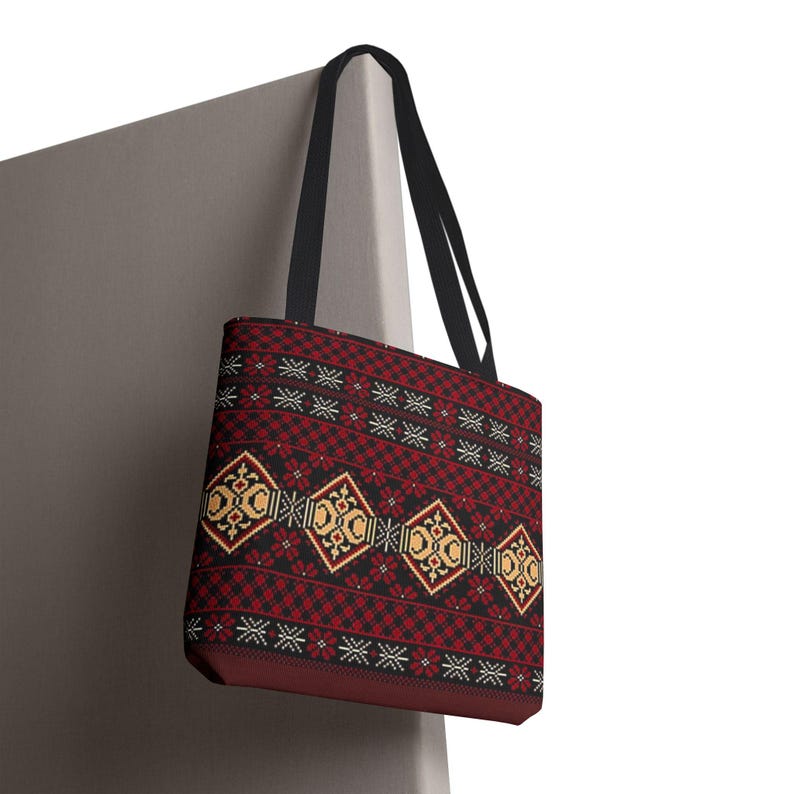 Red Aztec Boho Tote Bag | Geometric Tribal Pattern Tote image 14