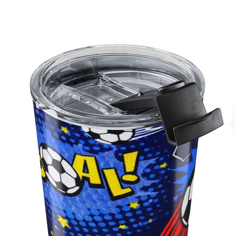 Bicchiere termico da viaggio con grafica a tema porta da calcio (20 oz) / Tazza da viaggio con motivo a pallone da calcio immagine 5