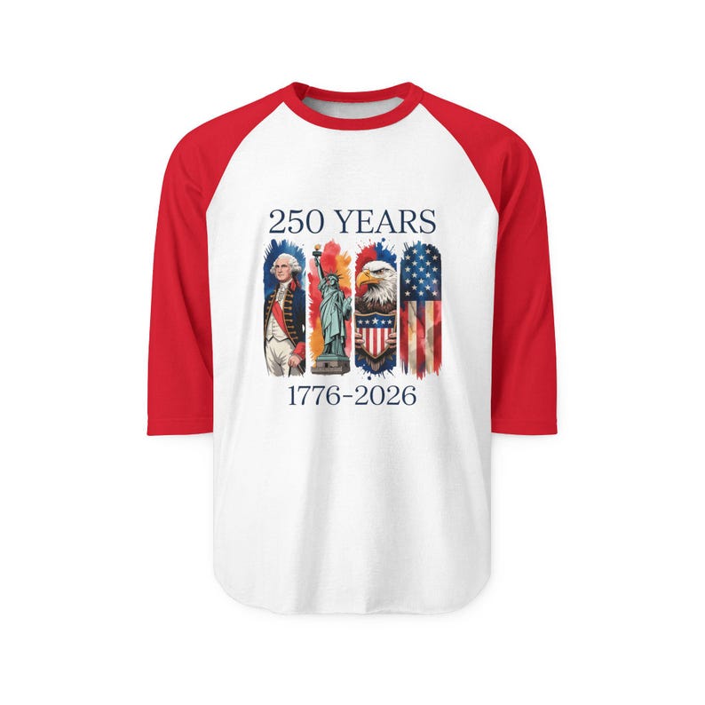 250 años 1776-2026 Camiseta raglán con motivos nativos americanos y bandera / Bicentenario Americana imagen 1
