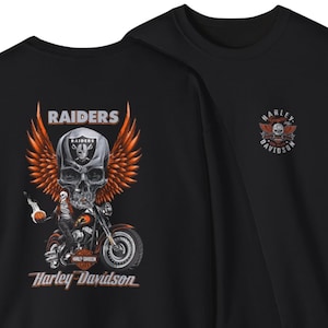 Raiders Skull Motorcycle with Wings Crewneck Sweatshirt | Harley Davidson Style image 1