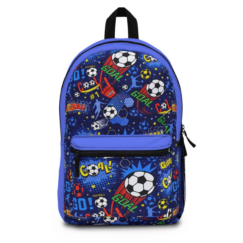 Soccer Goal Pattern Backpack | Kids Football Print School Bag image 1