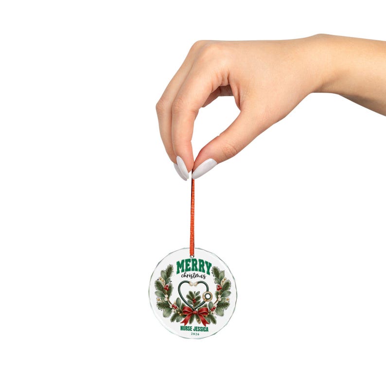 Merry Christmas Nurse Ornament | Custom Crystal Glass Keepsake image 6