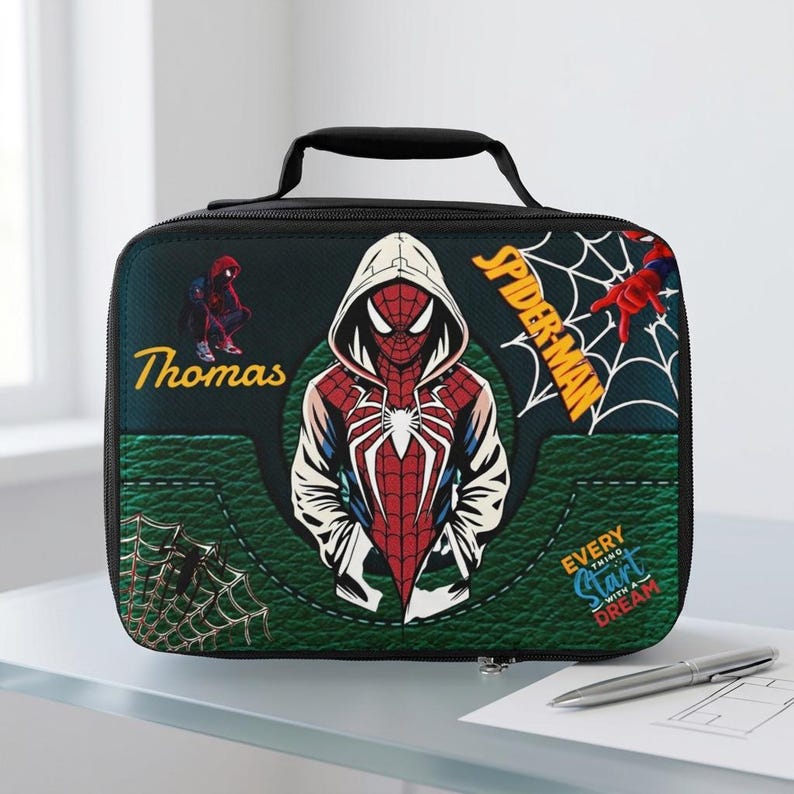 Spider-Man Hooded Hero Lunch Bag | Personalized Name, Web Graphic image 1