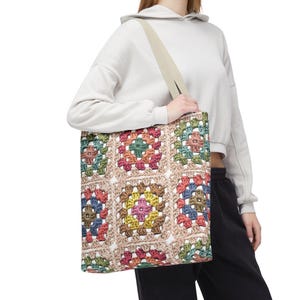 Colorful Crochet Granny Squares Tote | Pattern All-Over-Print Bag image 10