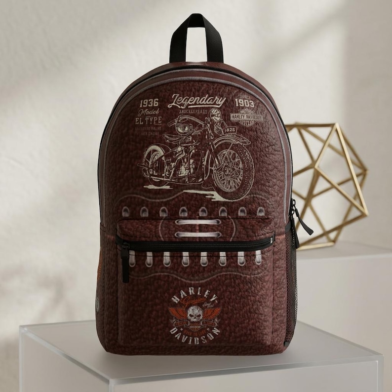 Vintage Motorcycle Skull design Backpack | Biker Harley Davidson Style image 3