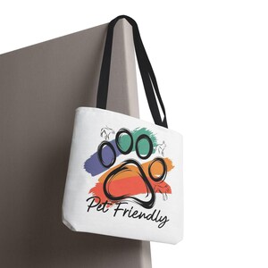 Colorful Paw Print Pet Friendly Tote Bag | Animal Lover Tote image 3