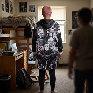 Halloween Horror Movie Killers Hooded Blanket | You're Next Graphic Slasher Print image 8