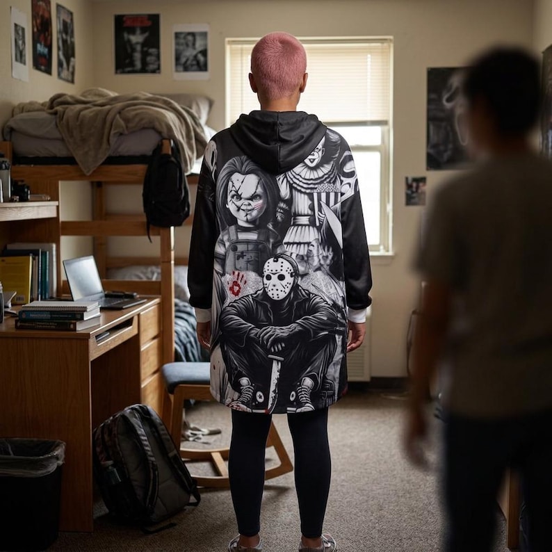 Halloween Horror Movie Killers Hooded Blanket | You're Next Graphic Slasher Print image 8