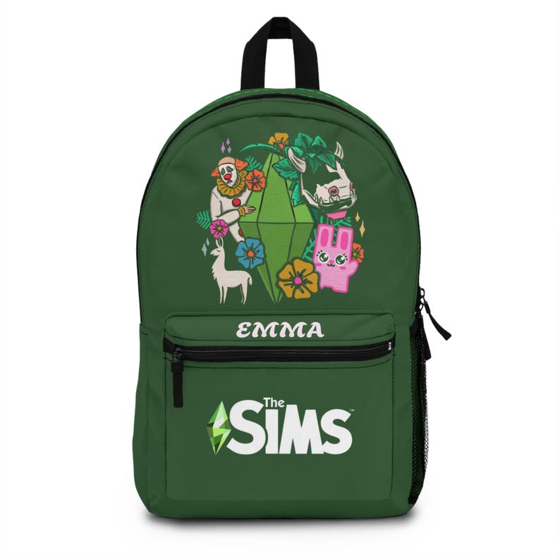 Personalized The Sims Plumbob Characters Backpack | Green Gaming School Bag image 1