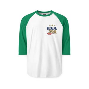 USA 250 Anniversary logo Raglan Shirt | American flag stars stripes image 4