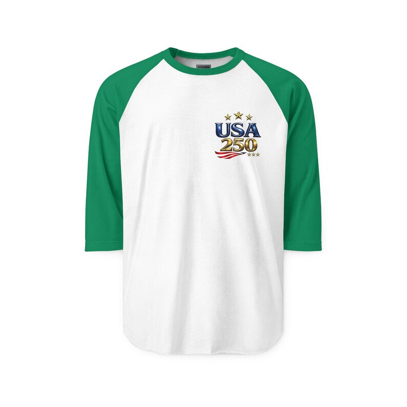 USA 250 Anniversary logo Raglan Shirt | American flag stars stripes image 4