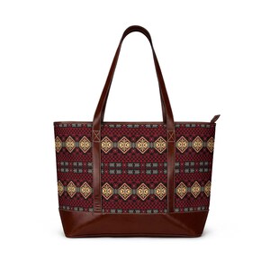 Rustic Geometric Pattern Handbag | Burgundy Aztec Tote image 5