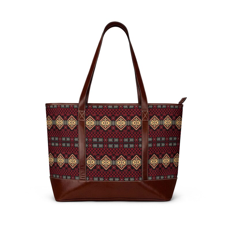 Rustic Geometric Pattern Handbag | Burgundy Aztec Tote image 5