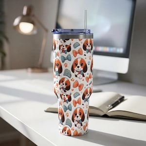 Beagle-Gesicht-Trinkbecher | 1,2-Liter-Edelstahl-Reisebecher mit Henkel Bild 4