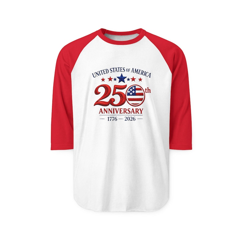 25th Anniversary USA Flag Logo Raglan Shirt | 1776-2026 image 5