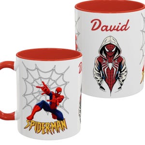 Caneca personalizada com o nome do Homem-Aranha, caneca decorativa para café (325ml, 445ml) | Ilustração de moletom do Homem-Aranha imagem 1