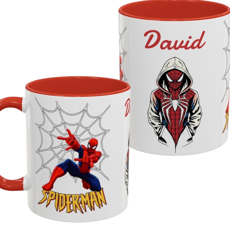 Caneca personalizada com o nome do Homem-Aranha, caneca decorativa para café (325ml, 445ml) | Ilustração de moletom do Homem-Aranha imagem 1
