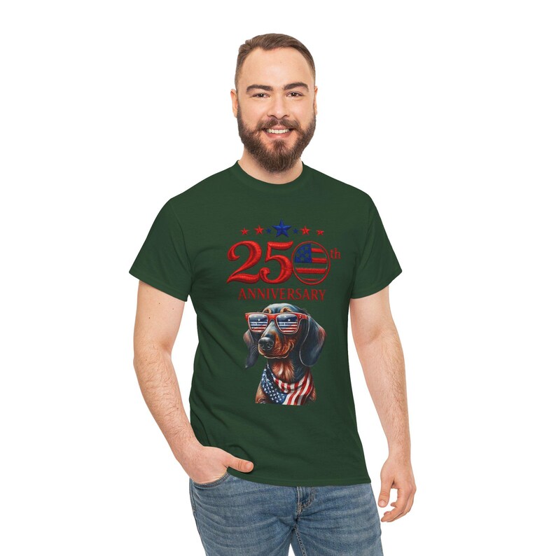 25th Anniversary Patriotic Dachshund T-Shirt | American Flag Dog image 15