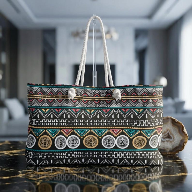 Boho Tribal Pattern Weekender Bag | Aztec Chevron Travel Tote image 1