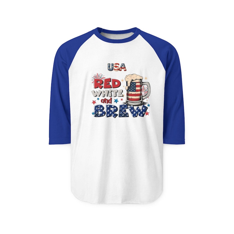 Chemise raglan American Independence 1776, rouge, blanc et brass | Graphique patriotique de bière image 1