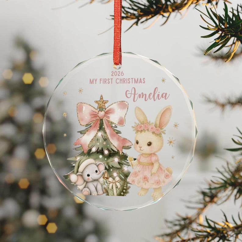 My First Christmas Bunny & Elephant Crystal Ornament | Adorable Holiday Decor image 1
