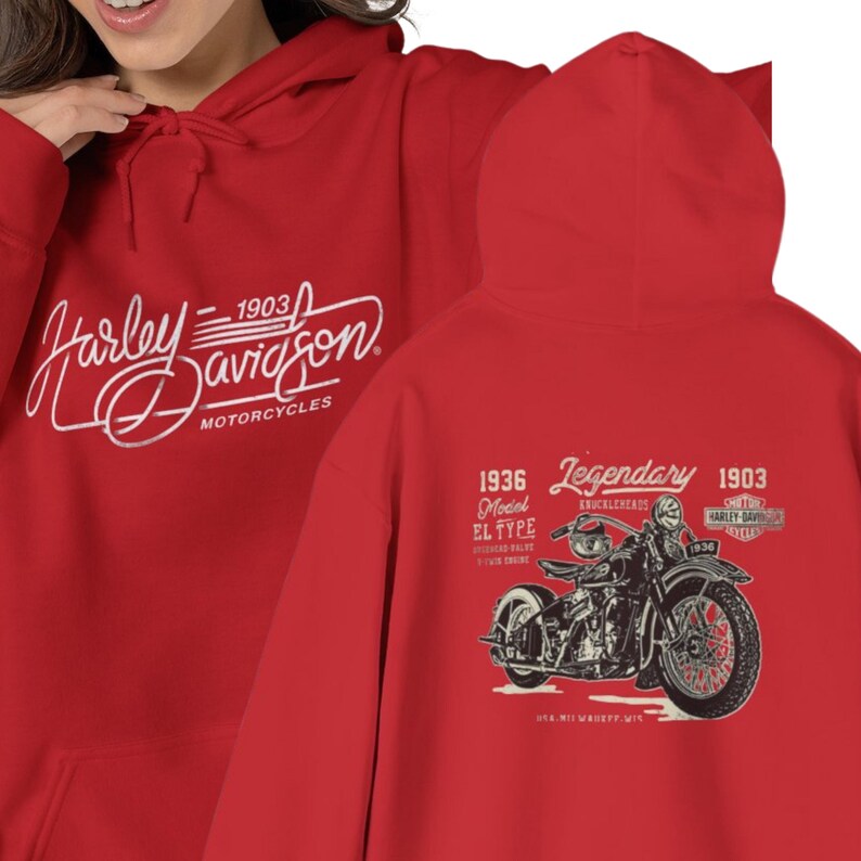 Harley Davidson fans, motorcycle riders, Vintage Motorcycle Hoodie | Harley-Davidson Script Logo image 5