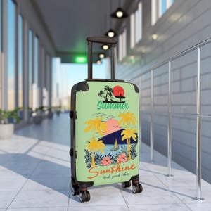 Summer Sunshine beach scene Suitcase | tropical palm trees, sailboat, retro sunset image 8