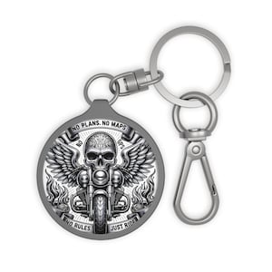 Skull Winged Motorcycle Keyring Tag | No Plans No Maps Biker Keychain