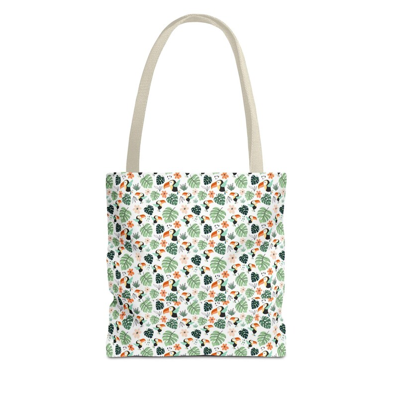Tropical Toucan Leaves Tote Bag, All-Over Print Canvas Shoulder Bag image 18
