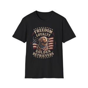 Freedom Loyalty Golden Retriever T-Shirt | American Flag Dog Tee image 3