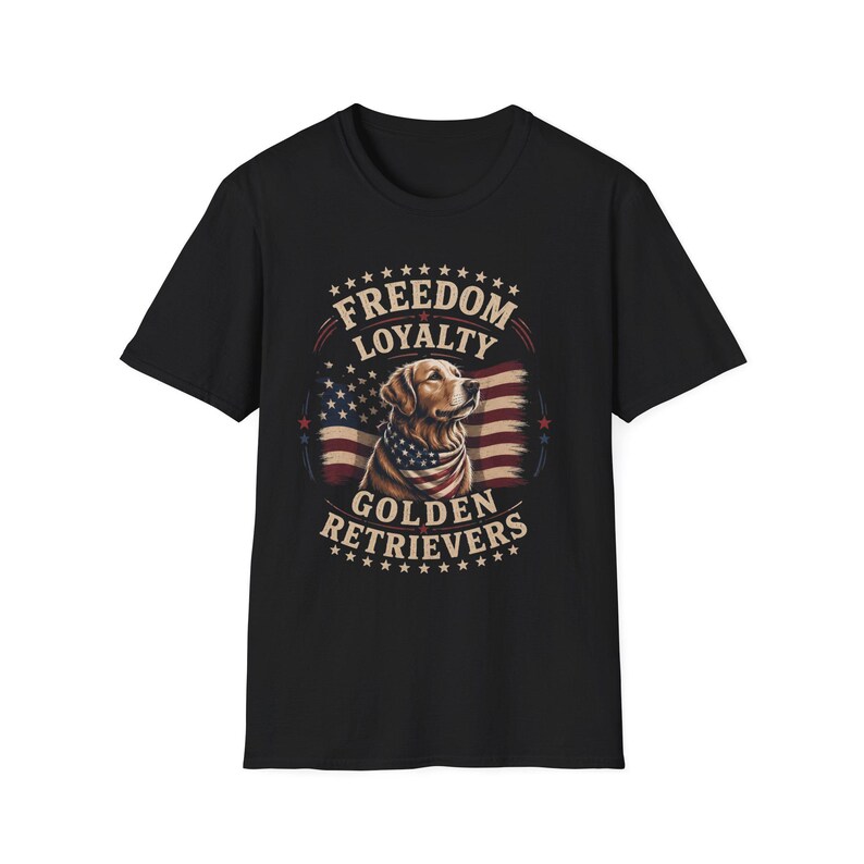 Freedom Loyalty Golden Retriever T-Shirt | American Flag Dog Tee image 3