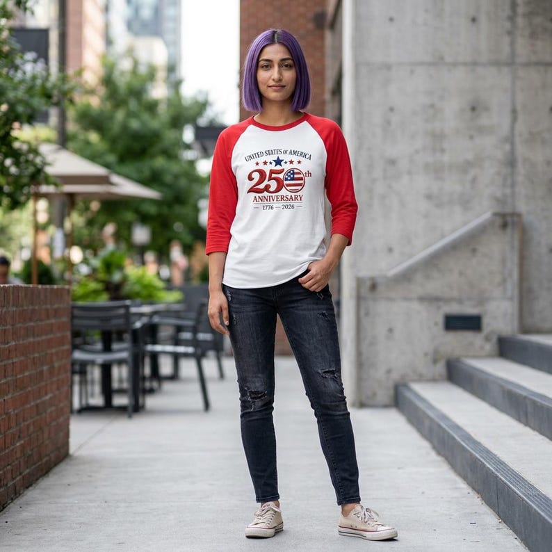 25th Anniversary USA Flag Logo Raglan Shirt | 1776-2026 image 2