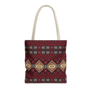 Red Aztec Boho Tote Bag | Geometric Tribal Pattern Tote image 4
