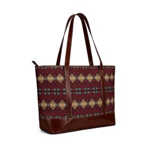 Rustic Geometric Pattern Handbag | Burgundy Aztec Tote image 6