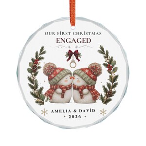 Personalized Engaged Snow Couple Crystal Ornament | Our First Christmas, Names & Year image 2