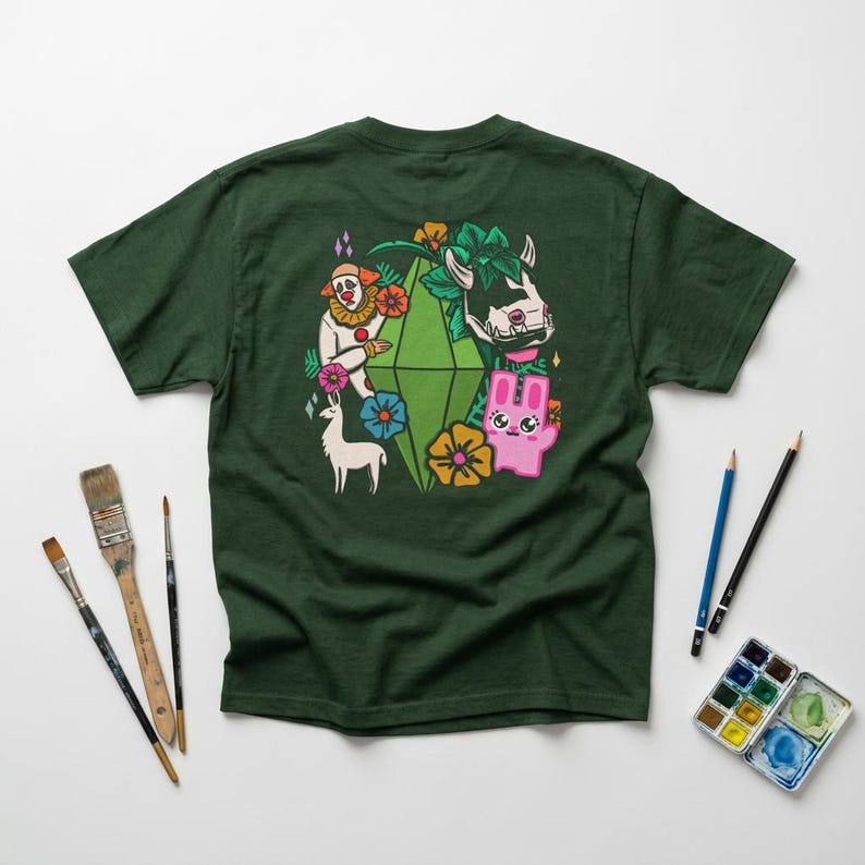 Camiseta de Plumbob de Los Sims / Criaturas Fantásticas, Diseño Floral, Camiseta para Videojuegos imagen 4